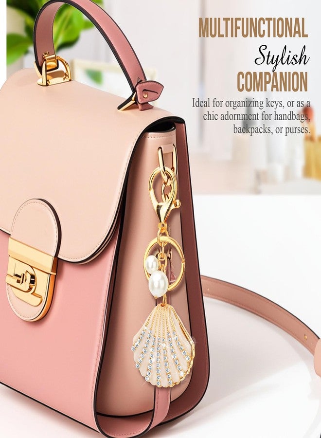 ABLY Shell Shaped Pearl Rhinestone Keychain Pendant for Women, Handbag Keychain and Wallet Accessory, Perfect for Car Keys, Wallets, Handbags and Backpacks Decoration,Champagne Gold - Image 5